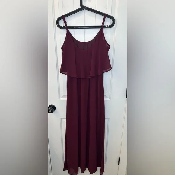Show Me Your Mumu Caitlin Ruffle Maxi Dress in Merlot Chiffon | Size S - Picture 5 of 5